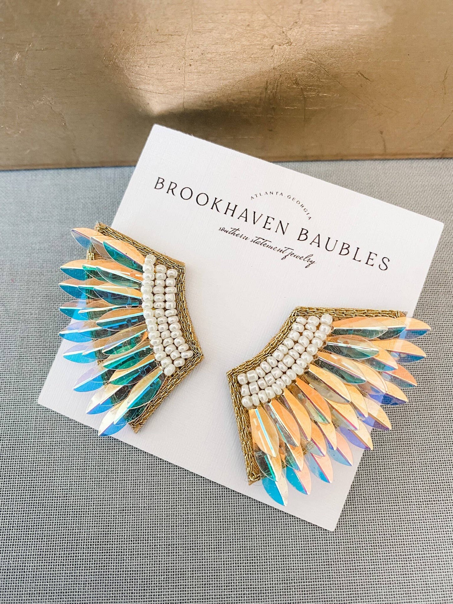 Iridescent Sequin Wing Beaded Statement Earrings