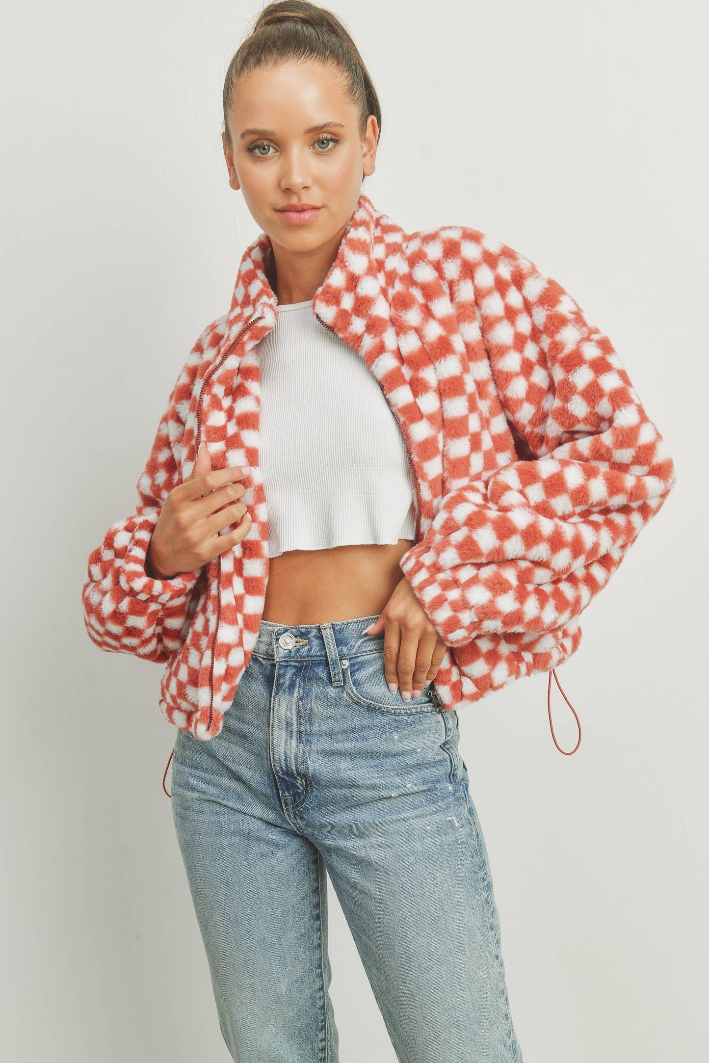 Checker Teddy Fall Jacket - Rust