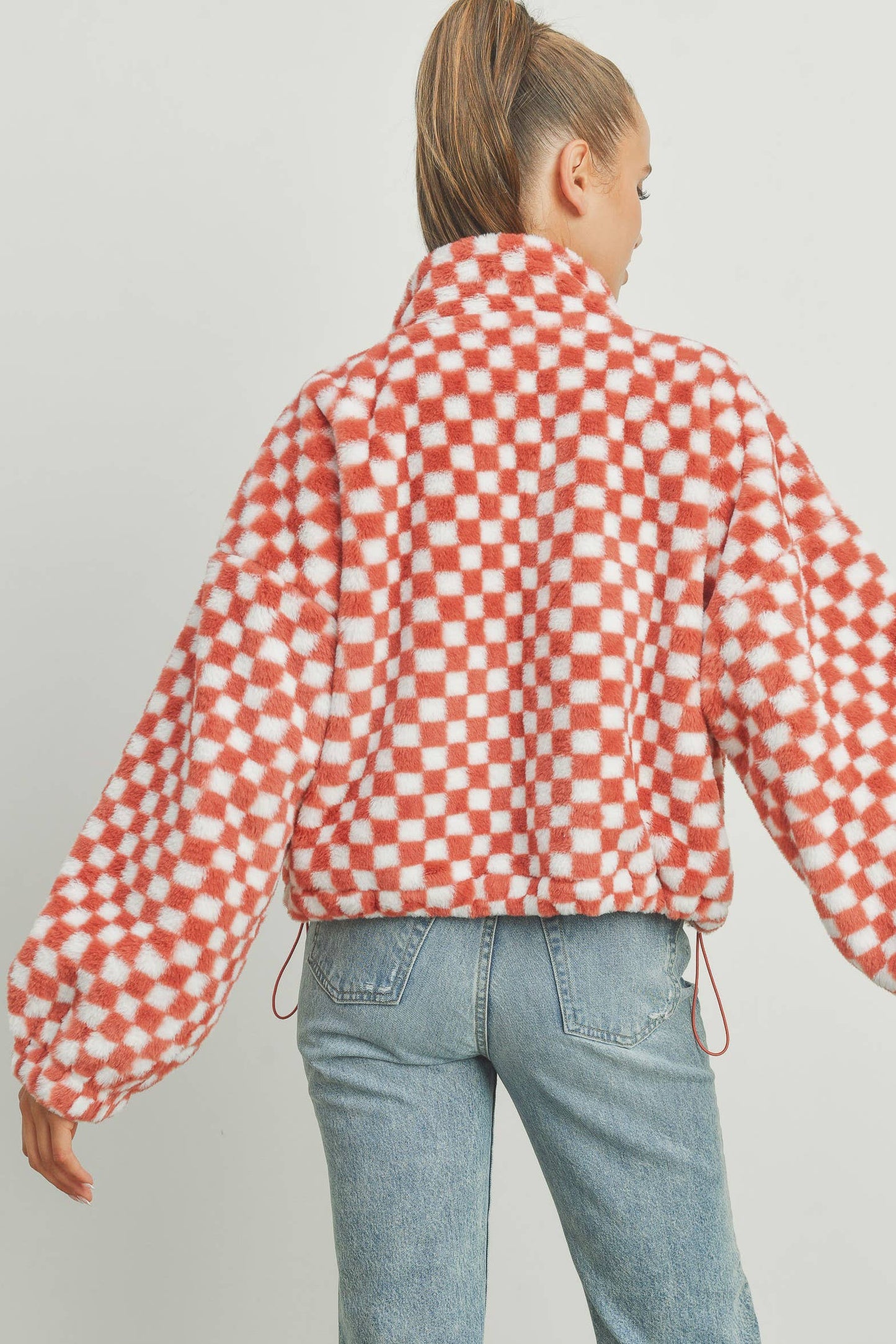 Checker Teddy Fall Jacket - Rust