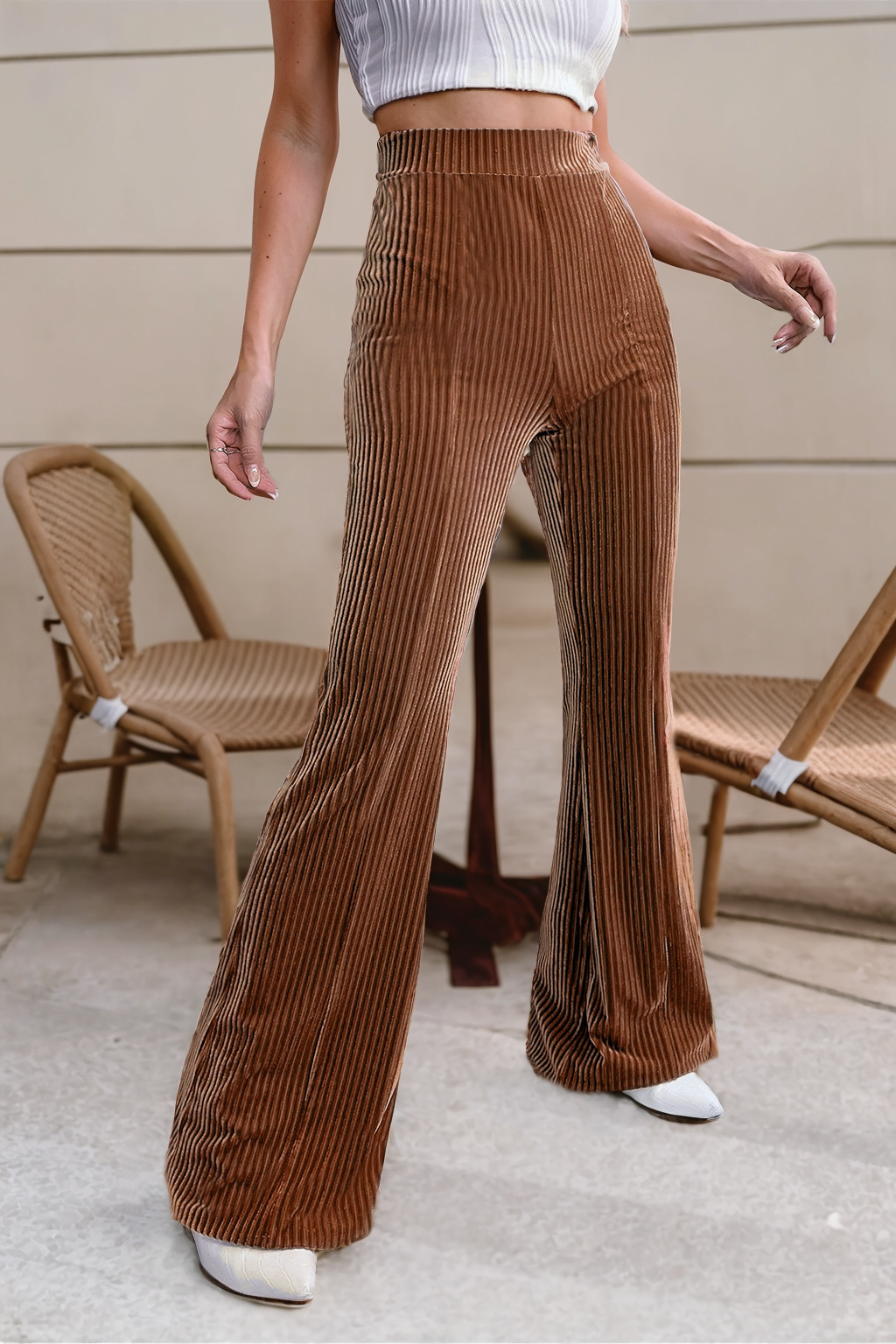 High Waist Flare Corduroy Style Pants