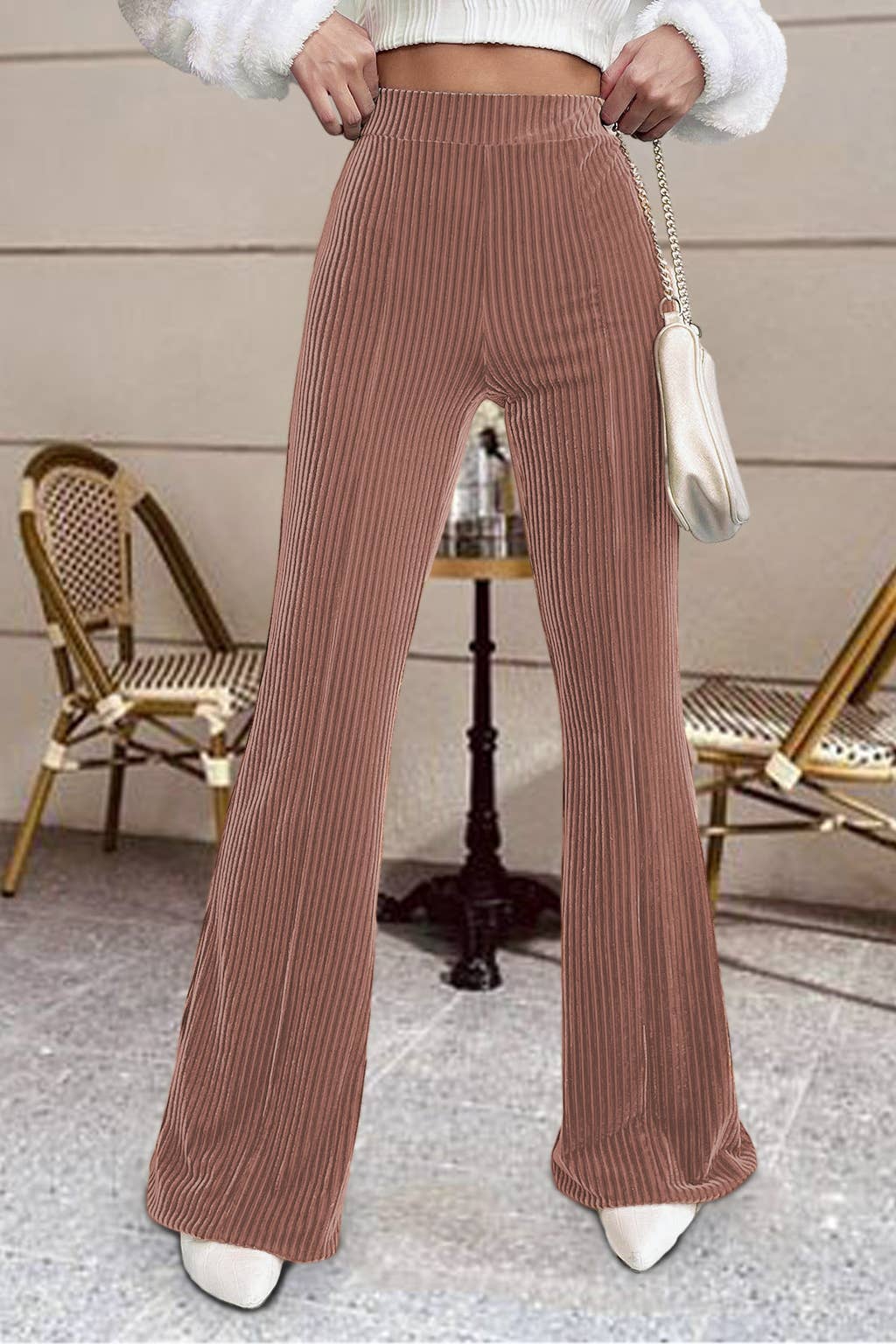 High Waist Flare Corduroy Style Pants