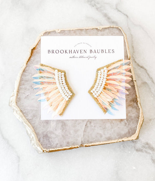 Iridescent Sequin Wing Beaded Statement Earrings