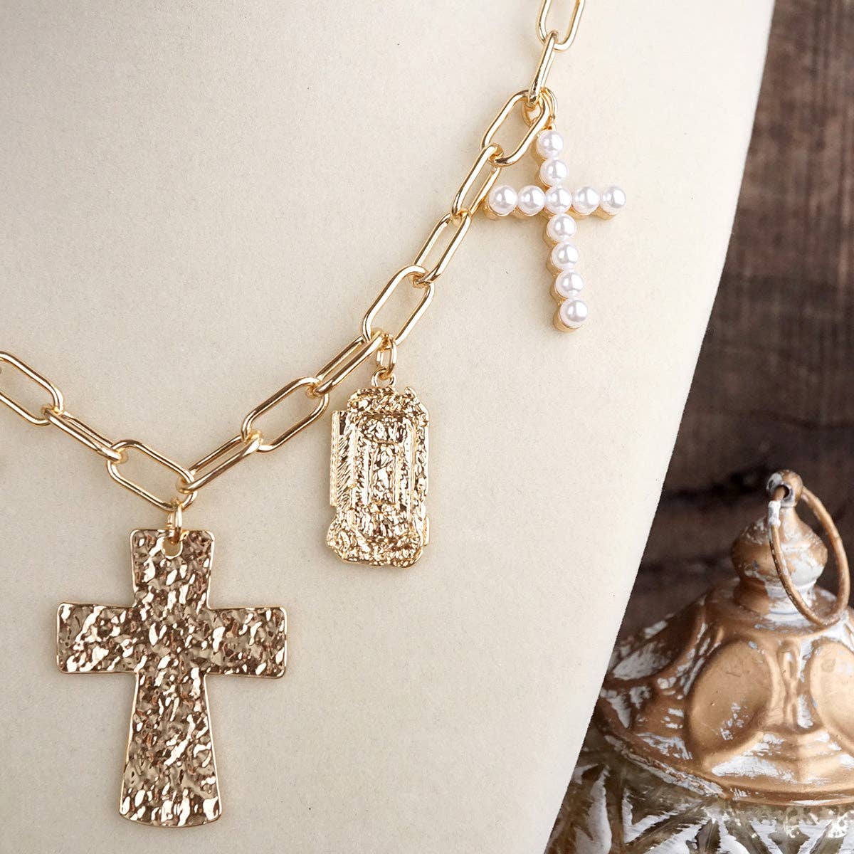 Faith & Heart – Multi Charm Necklace on Paperclip Chain