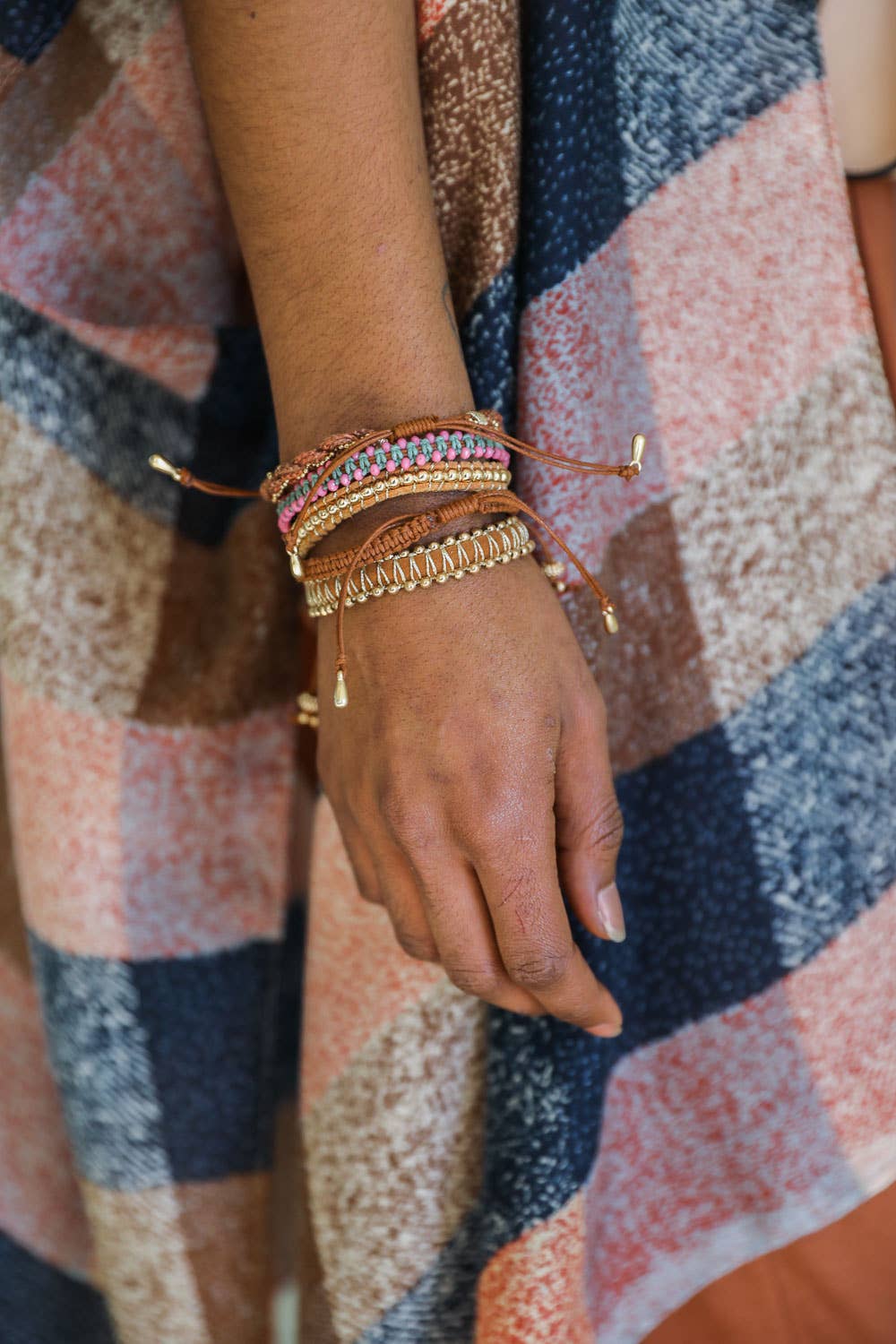 Ethnic Beaded & Woven Cord Bracelets - Layered Style