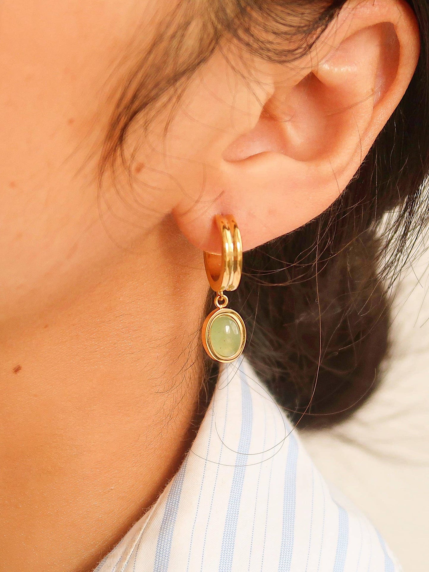 Classic Round Jade Stone Dangle Earring